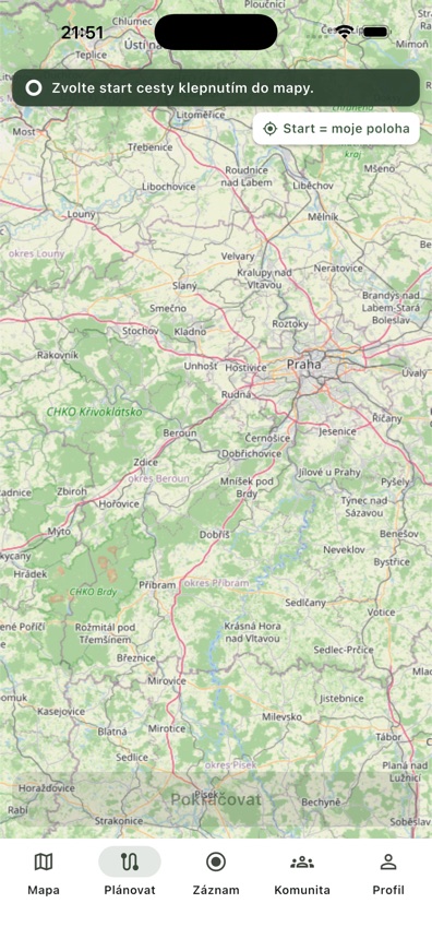 Plánování trasy výletu na koni v aplikaci HorseTrail